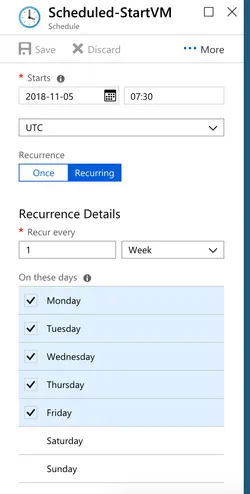 Azure Portal Runbook Schedule Screenshot.